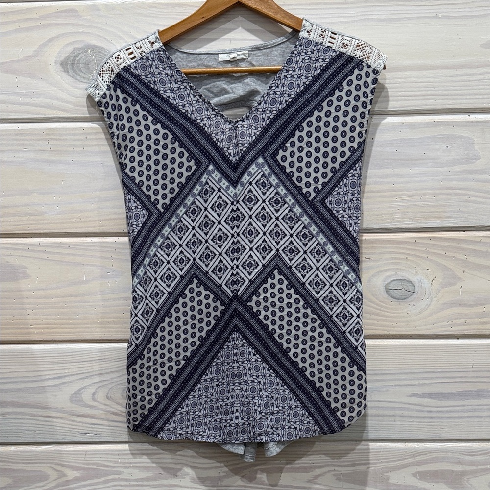 Maurices Navy and White Geometric Blouse